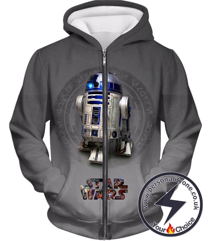 Star Wars Super Cool Robot R2-D2 Star Wars Promo Awesome Grey Zip Up Hoodie